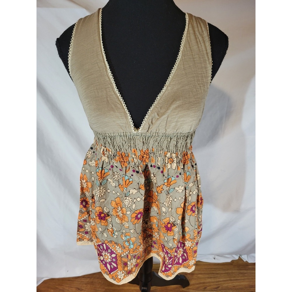 free people cottan candy crinkle V Neck top Size 4 Y2k